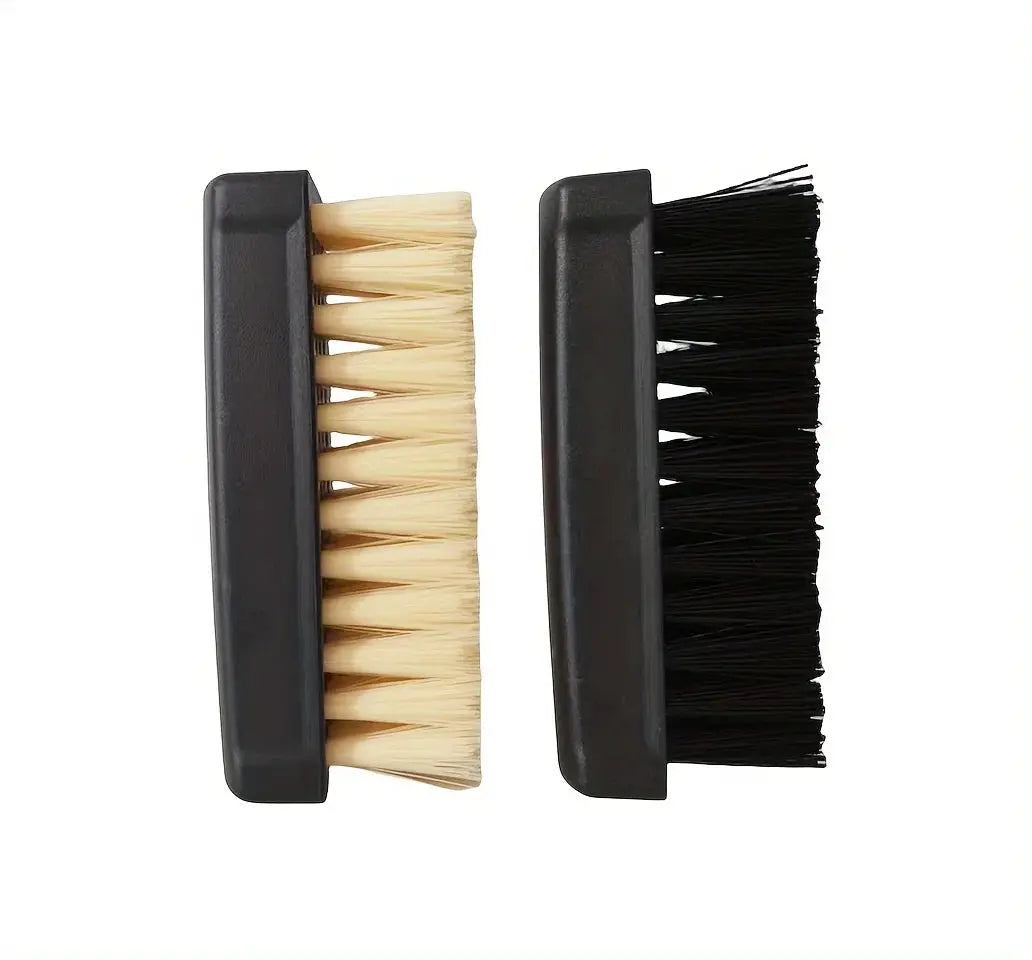 2pc dual-strength plastic shoe brush set with soft white and firm black bristles by Simples Market