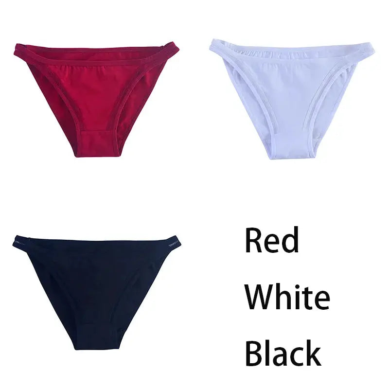 3-piece set women's cotton bikini panties in red, white and black