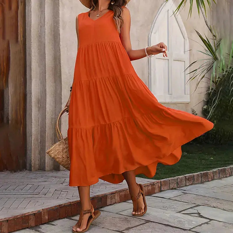 Elegant Summer Dress For Women Loose A Line Midi With V Neck Casual Sophistication In Yellow And Black