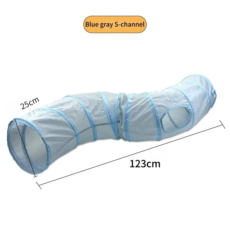 Cat tunnel toy, blue-gray foldable S-channel play tunnel, 123 cm long, 25 cm diameter, Simples Market