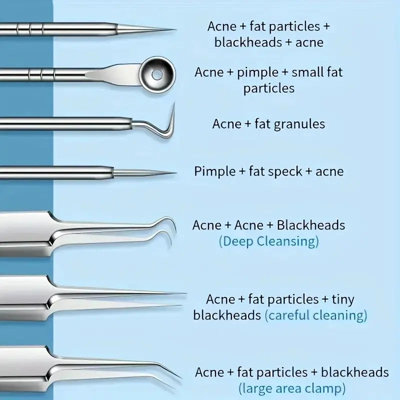 8 Piece Blackhead Remover Kit Stainless Steel Blemish Extraction Tools Professional Pimple Popper Set For All Skin