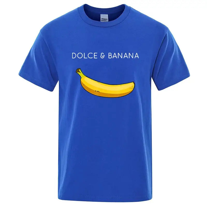 Summer Men's 100 Percent Cotton Banana Print T Shirt Loose O Neck Short Sleeve Casual Top Tee