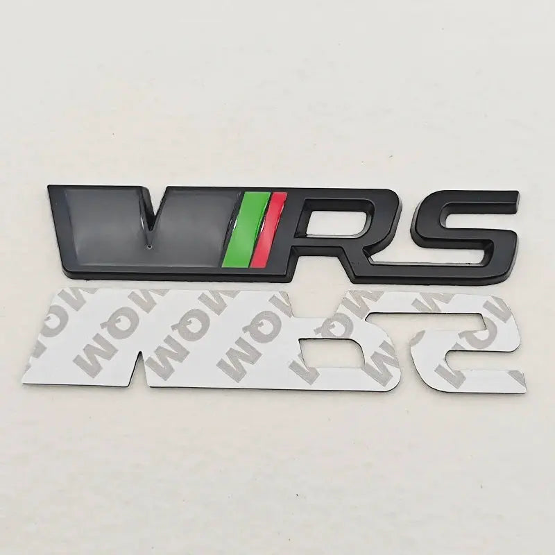 VRS 3D metal car badge for Skoda RS, black finish with green and red stripes
