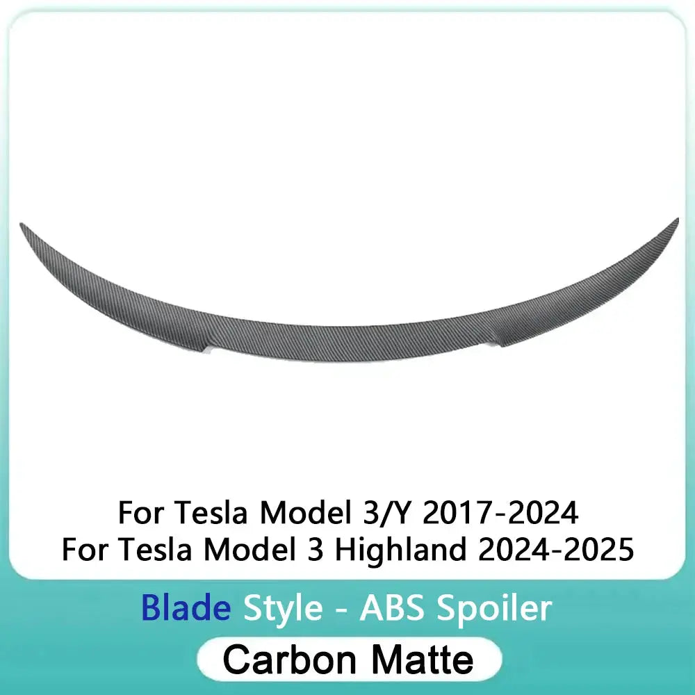 Simples Market carbon matte blade-style ABS rear spoiler for Tesla Model 3/Y (2017–2024) and Model 3 Highland (2024–2025)