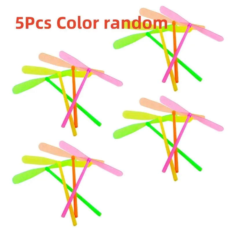 5 or 30 Pack Plastic Bamboo Dragonfly Shape Hand Push Flying Propeller Outdoor Toy for Kids and Adults