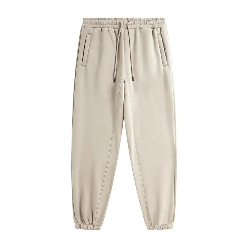 ZODF fleece sweatpants, beige unisex joggers with drawstring waist and cuffed ankles