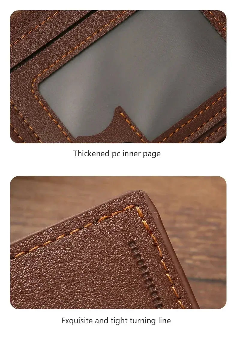 Men's brown leather slim foldable wallet by Simples Market with orange stitching