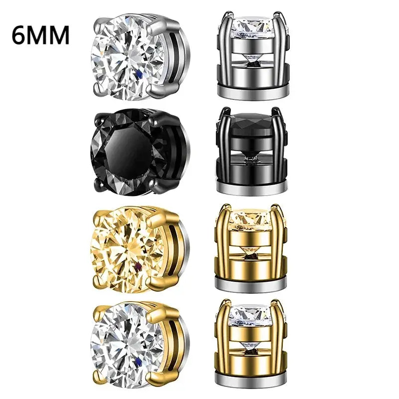 Crystal Magnetic Ear Stud Clip Earrings For Men And Women Unisex Non Piercing Punk Round Zircon Stainless Steel