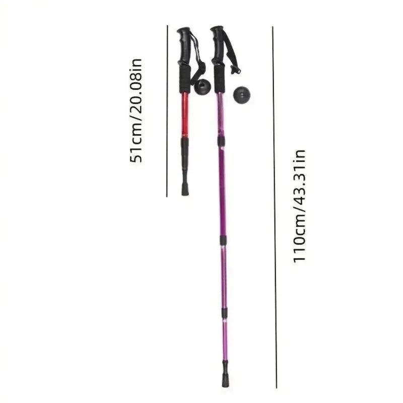 Simples Market ultralight trekking poles, foldable with shock absorption, red and purple, 2-piece set
