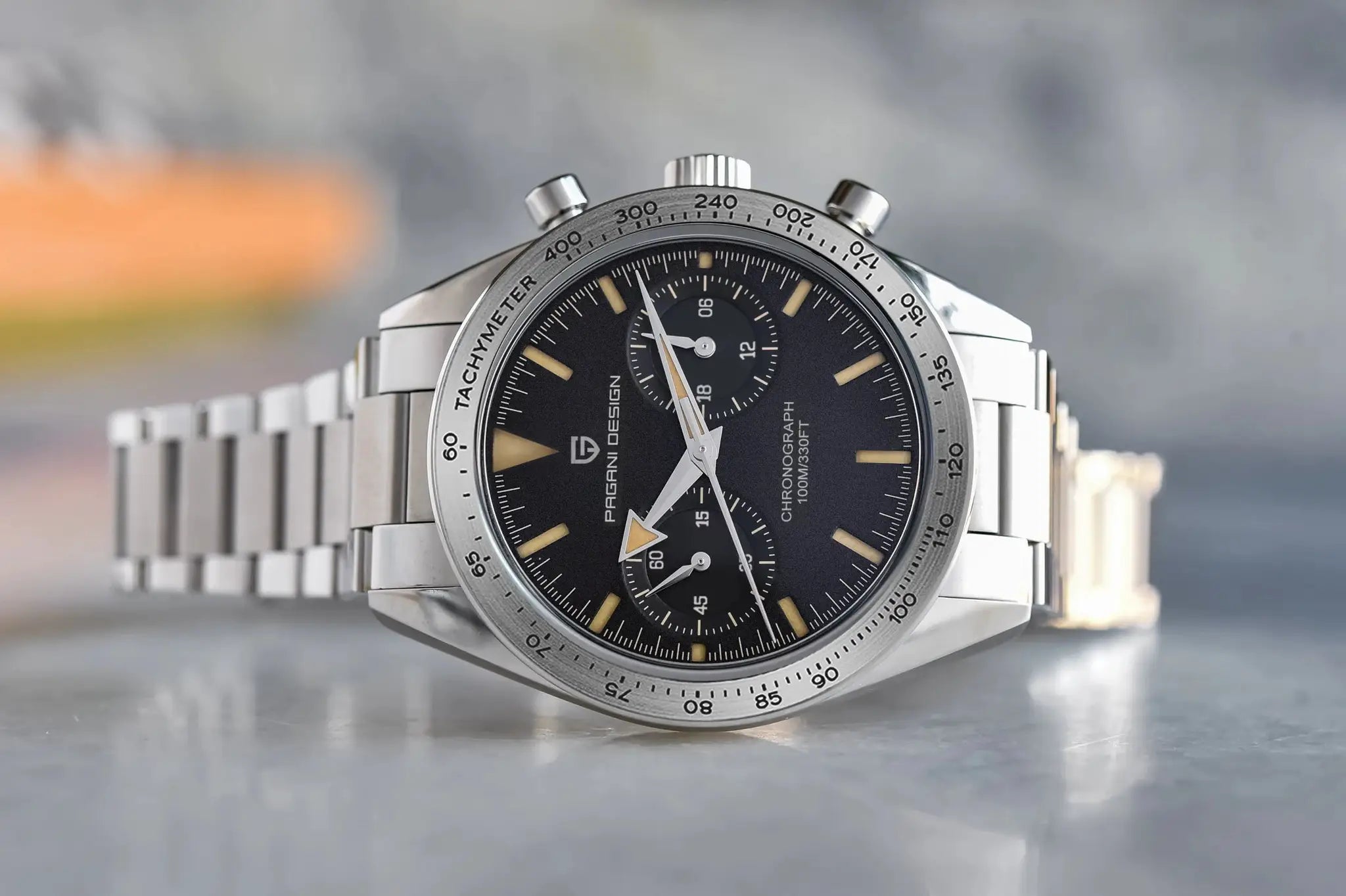 Pagani Design men's retro luxury quartz chronograph watch, stainless steel with sapphire crystal and Japan movement.