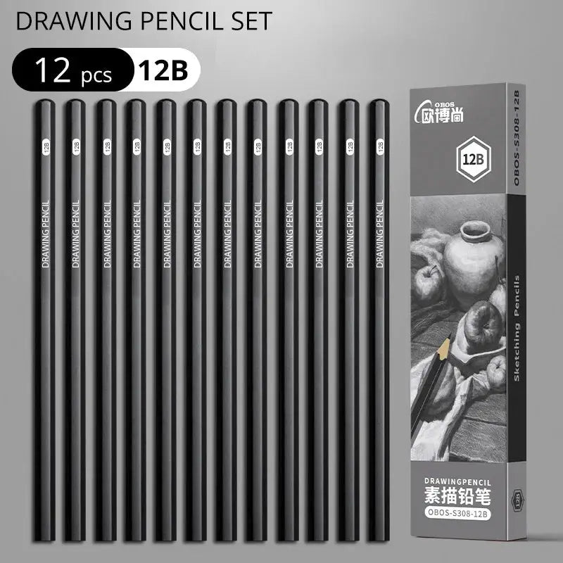 Drawing pencils set, 12 pcs, 12B graphite pencils by Simples Market