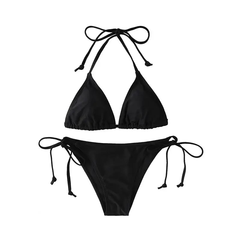 Simples Market 2-piece black bikini set with triangle top and string-tie bottoms