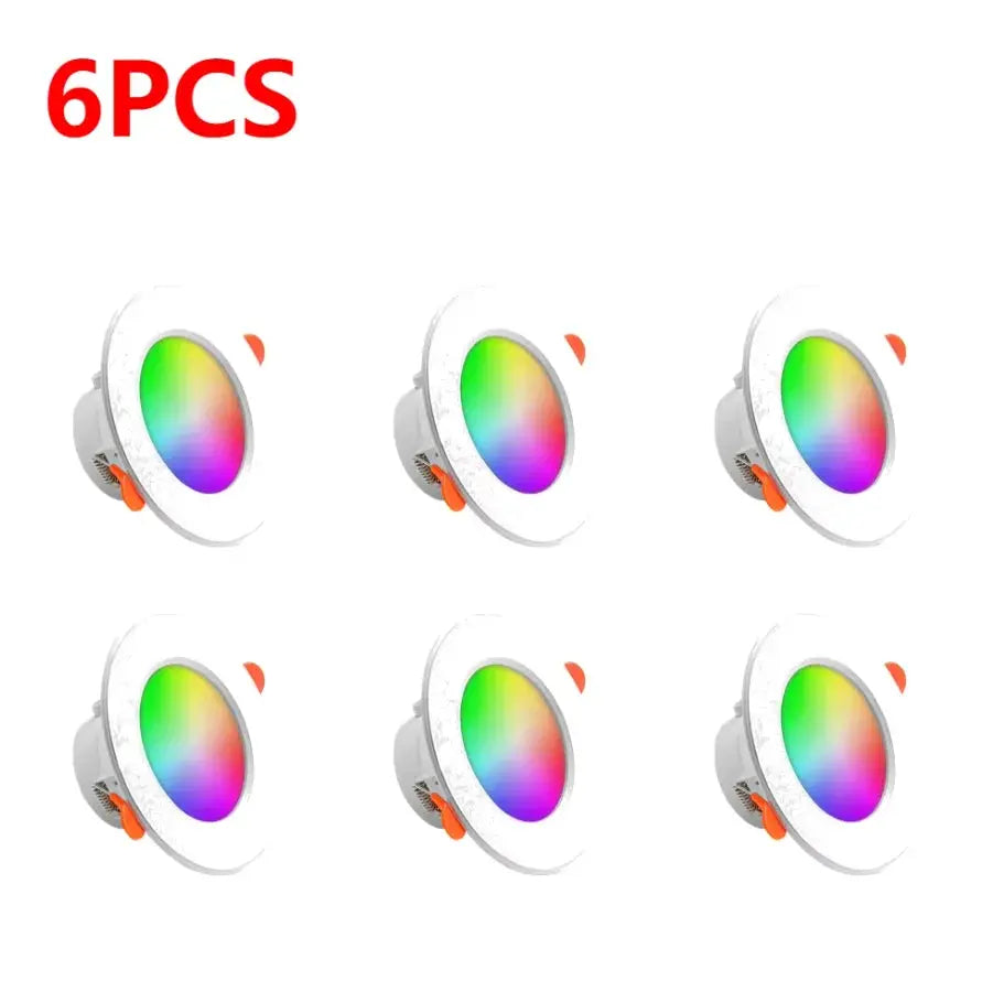 6pcs RGB LED downlights, dimmable, ceiling recessed white fixtures