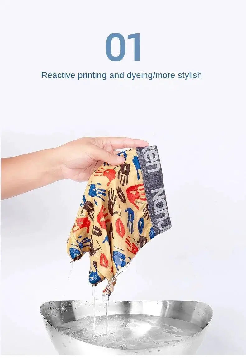 4Pcs men's boxer shorts by Simples Market in colorful cotton print with branded gray waistband