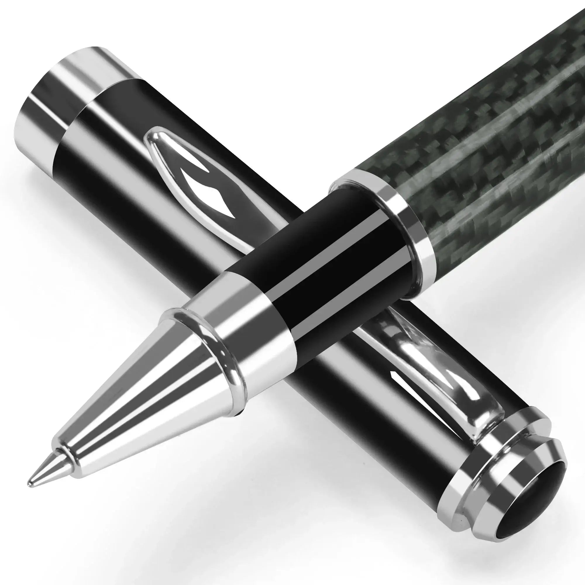 Carbon Fiber Signature Pen with black carbon-fiber barrel and chrome accents