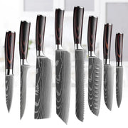 Professional Laser Damascus Kitchen Knife With Wood Handle For Bread Fruit Fish Meat Boning And Slicing