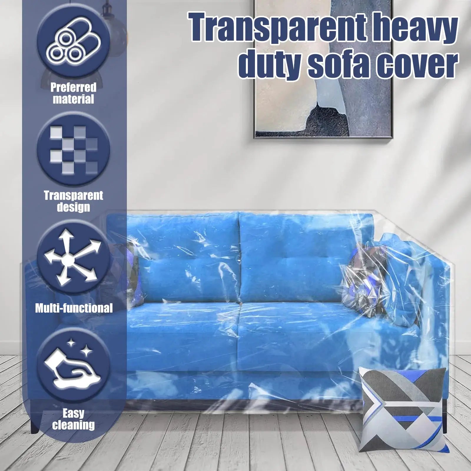 Couch cover by Simples Market; transparent waterproof pet sofa protector for blue couch and cat/dog claws
