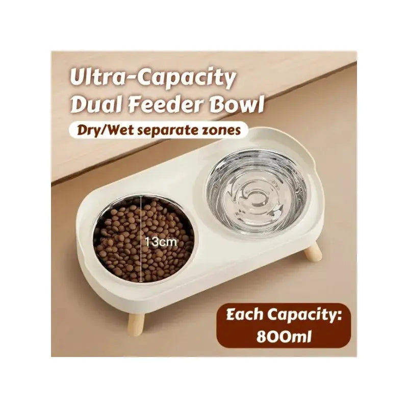 Simples Market dual stainless steel pet feeder with neck support; white base and two bowls (800ml each)