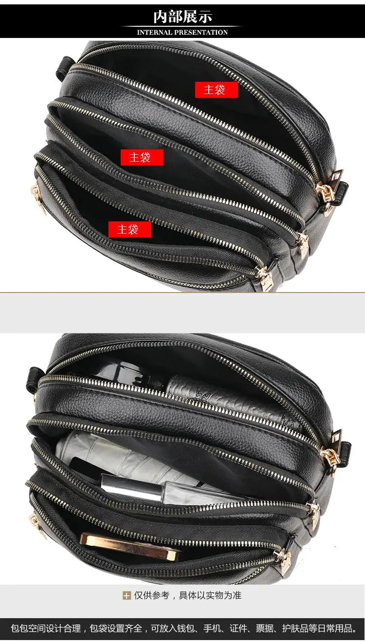 Simples Market black soft leather purse with multiple zipper pockets and gold hardware, shoulder bag