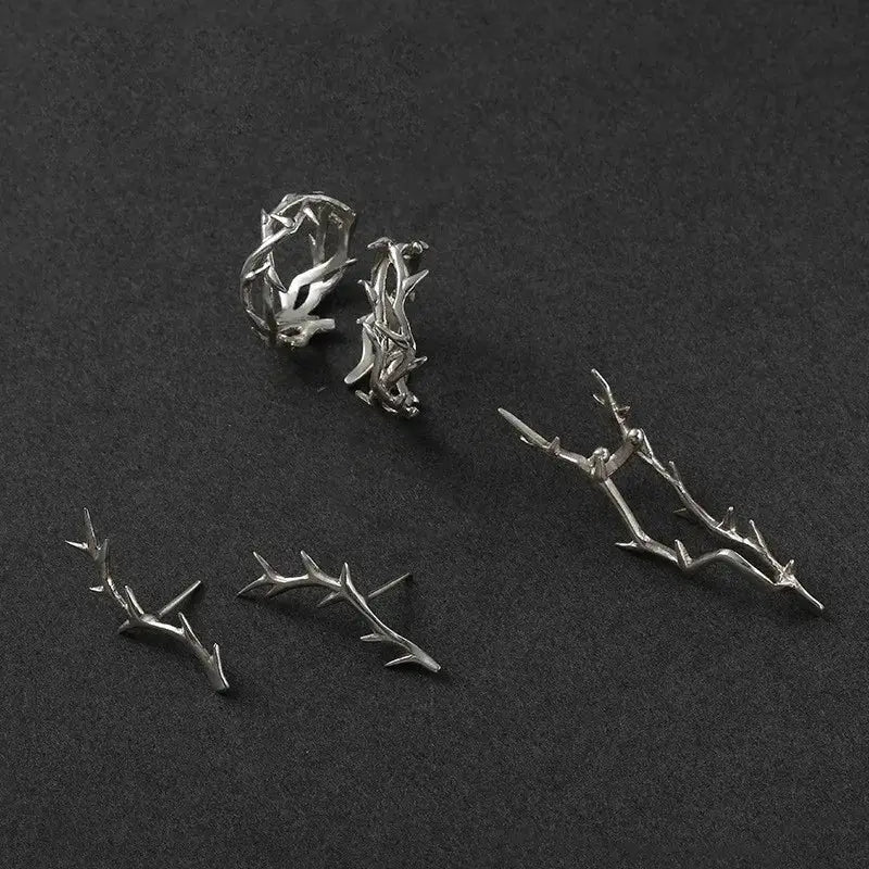Vintage Inspired Style Men's And Women's Rings With Branches And Thorns Silver Plated, Couples Ring Gifts, Personality