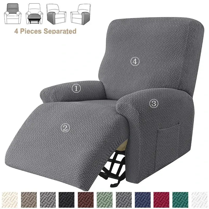 Jacquard stretch recliner chair cover set, four-piece, gray, by Simples Market