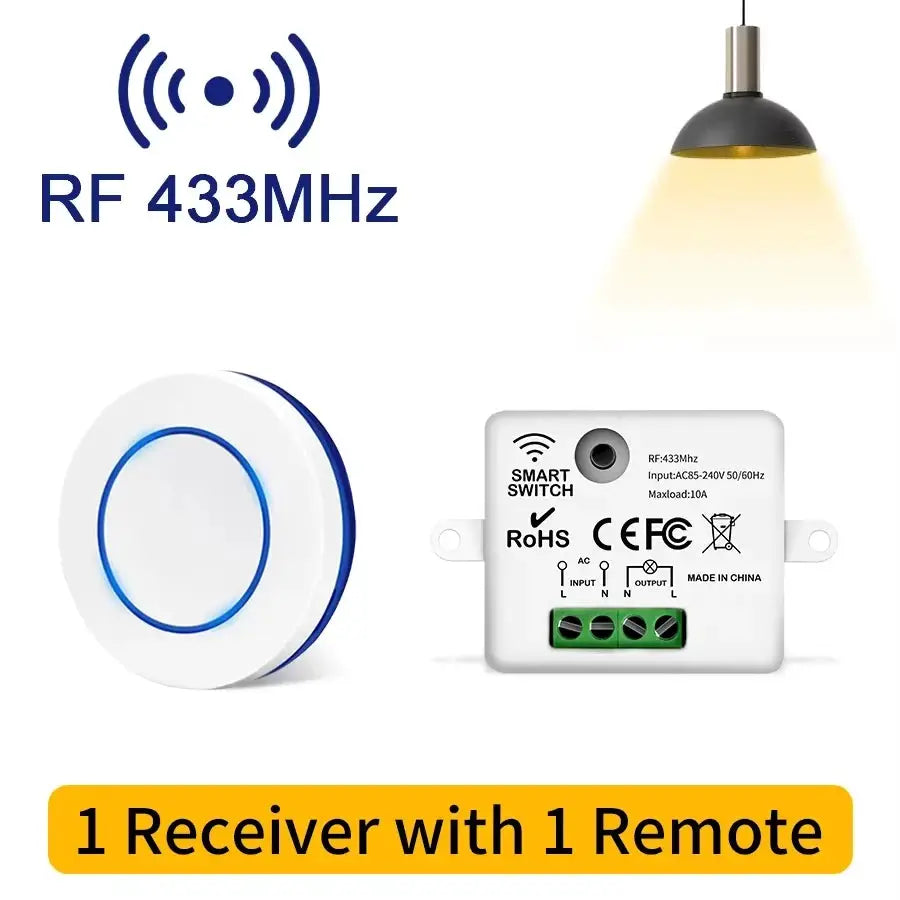 RF 433MHz Wireless 10A Relay Light Switch 220V 110V Mini Round Button Wall Panel Switch For LED Lamp