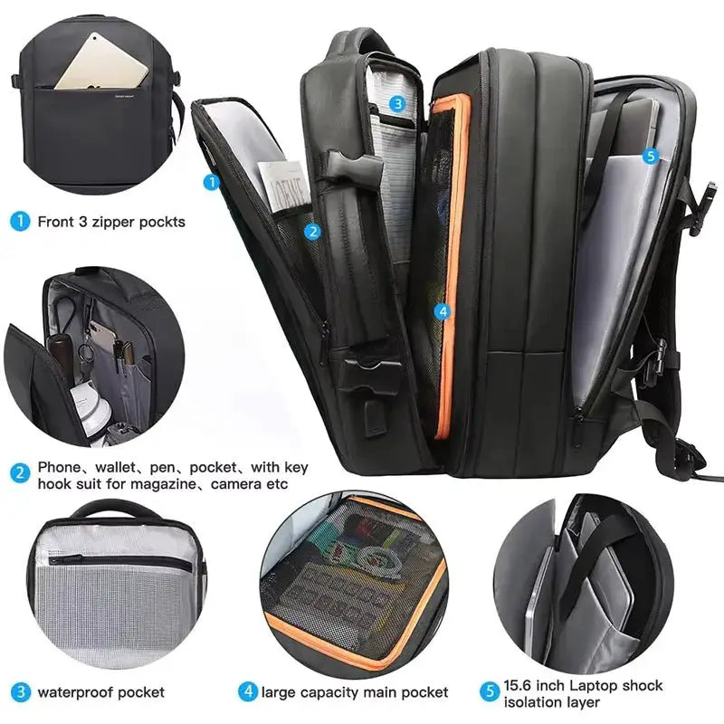 Heroic Knight Travel Backpack Men Business Backpack School Expandable USB Bag Large Capacity 15.6 Laptop Waterproof Backpack Bag - Simples Market