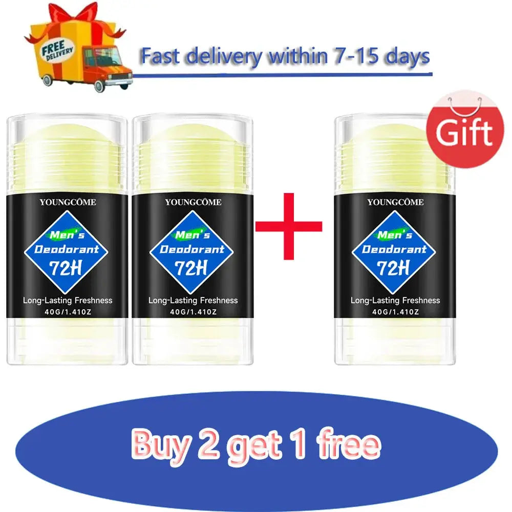 Youngcome Men's Deodorant Stick set of 3 with 72H antiperspirant and long-lasting freshness