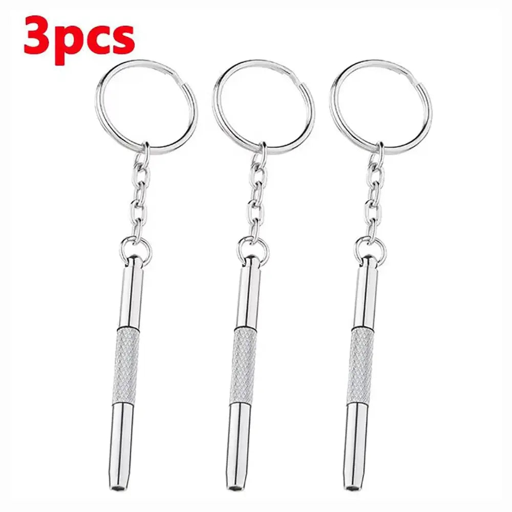 Simples Market 3pcs mini 3-in-1 eyeglasses screwdriver keychain set; silver knurled metal handles