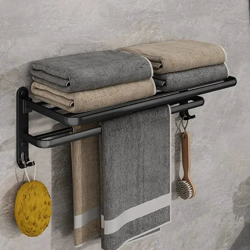 Matte Black 50cm Folding Towel Rack With Hook Wall Mount Aluminum