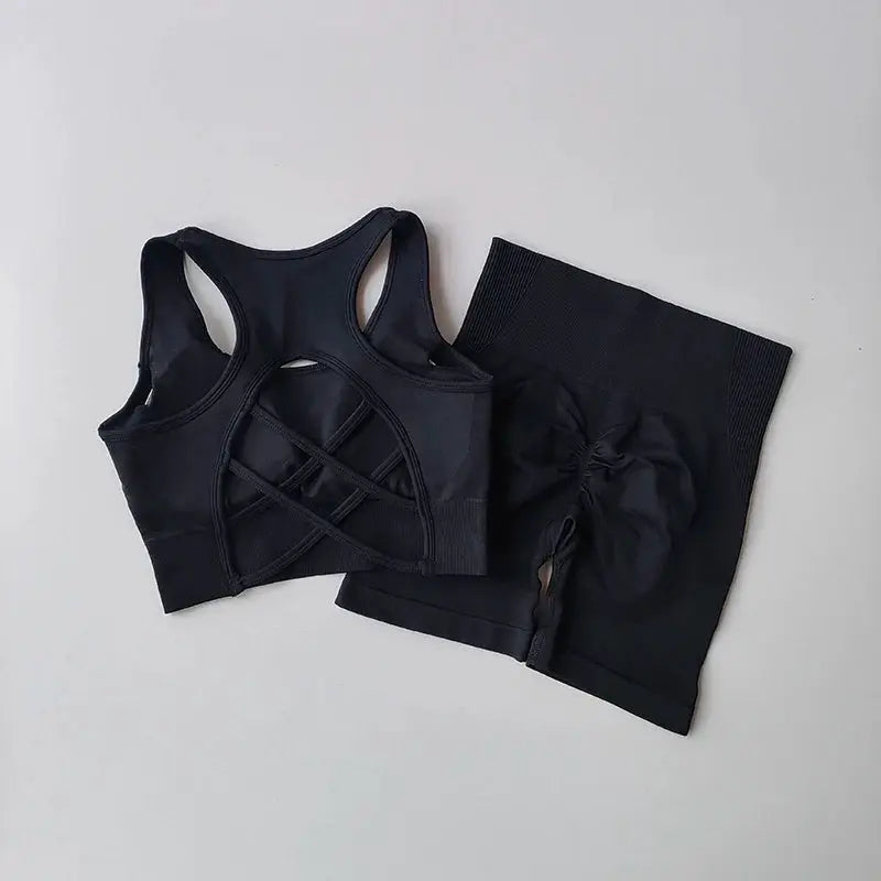 ZenFlex Seamless Yoga Set for Women Breathable Quick Dry Two Piece High Waist Bra and Shorts