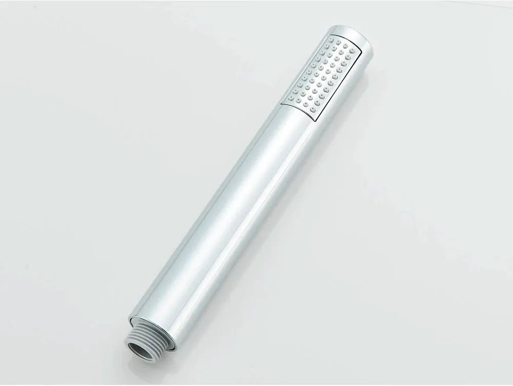 Handheld shower head by Simples Market, silver brushed finish, single function
