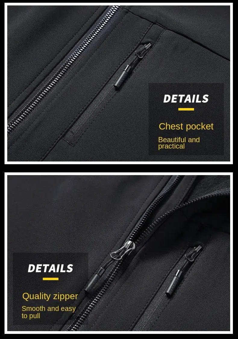 Black soft-shell vest for men with chest pocket and dual zippers