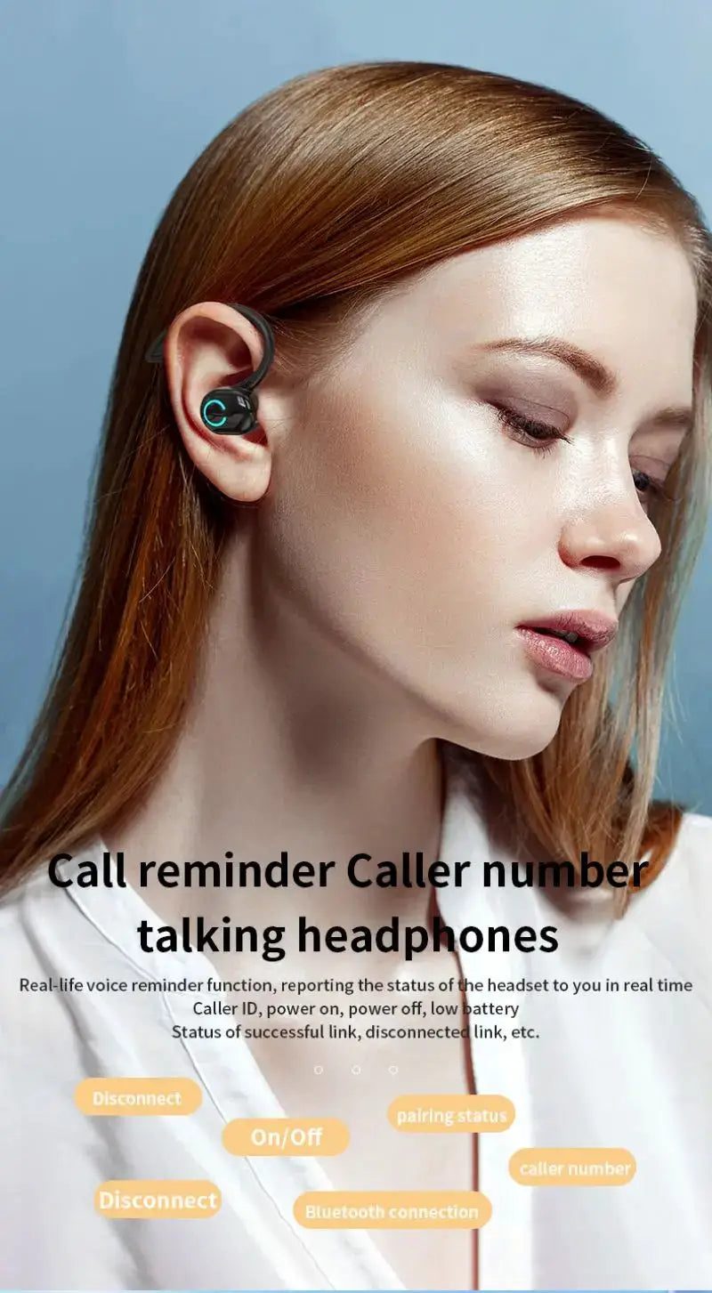 Bluetooth 5.2 wireless ear-hook headset with mic, black with turquoise ring