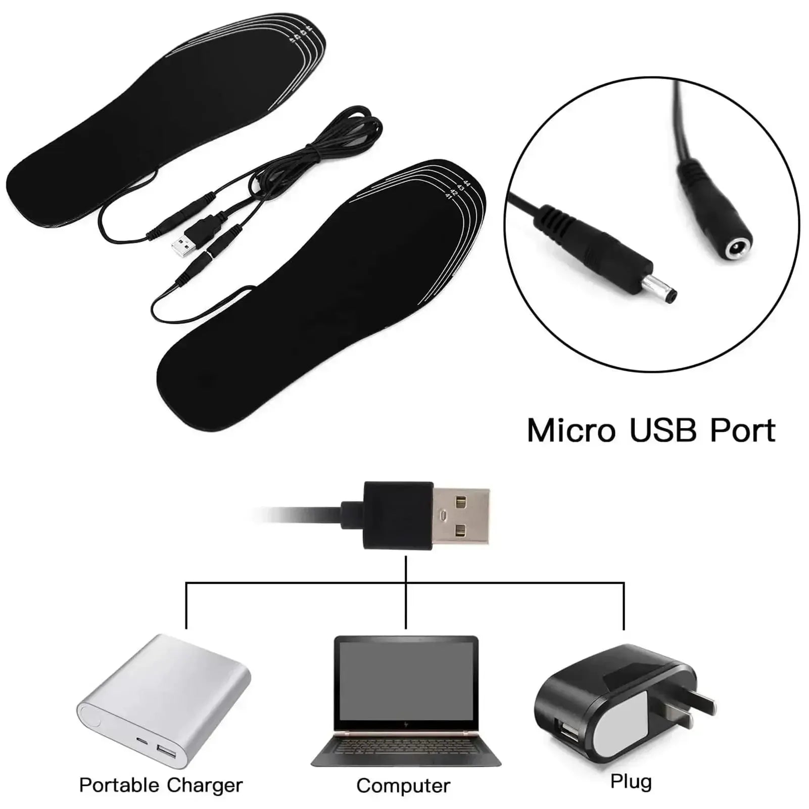 Simples Market USB heated insoles, black, set of 2 with USB power cable