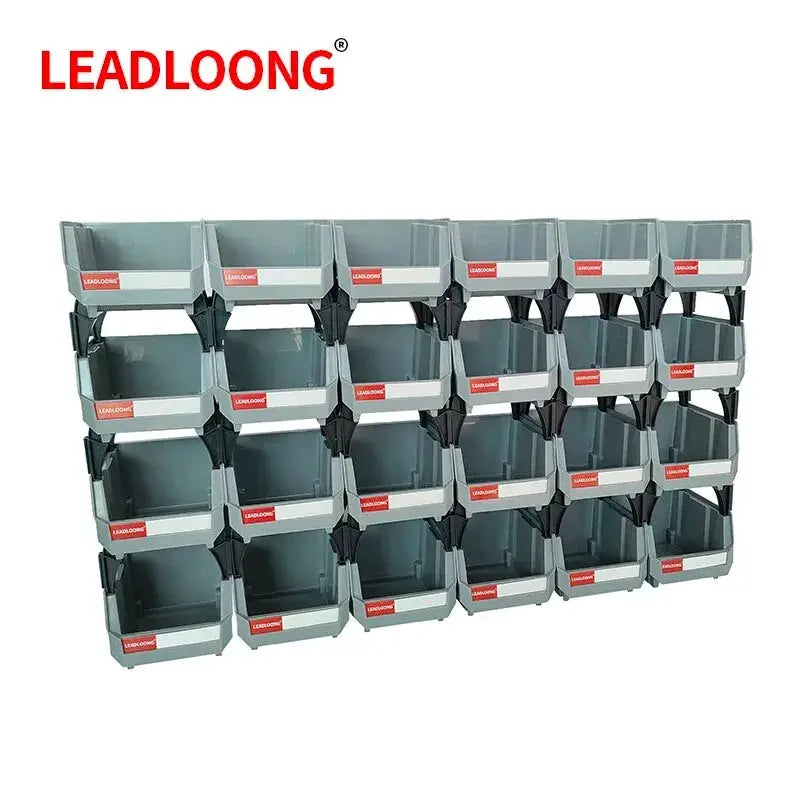 LEADLOONG gray stackable plastic parts bin set, 24-bin garage tool storage organizer by Simples Market
