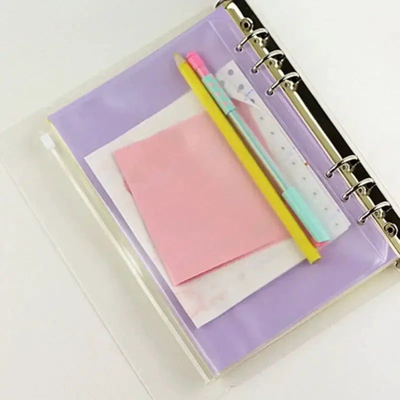 10-pack zipper binder pockets for A5–A7, purple PVC document bags for 6-ring notebooks