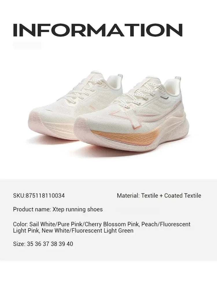 Xtep 2000km 3.0 men's running shoes, white with pink accents, lightweight cushioning pair