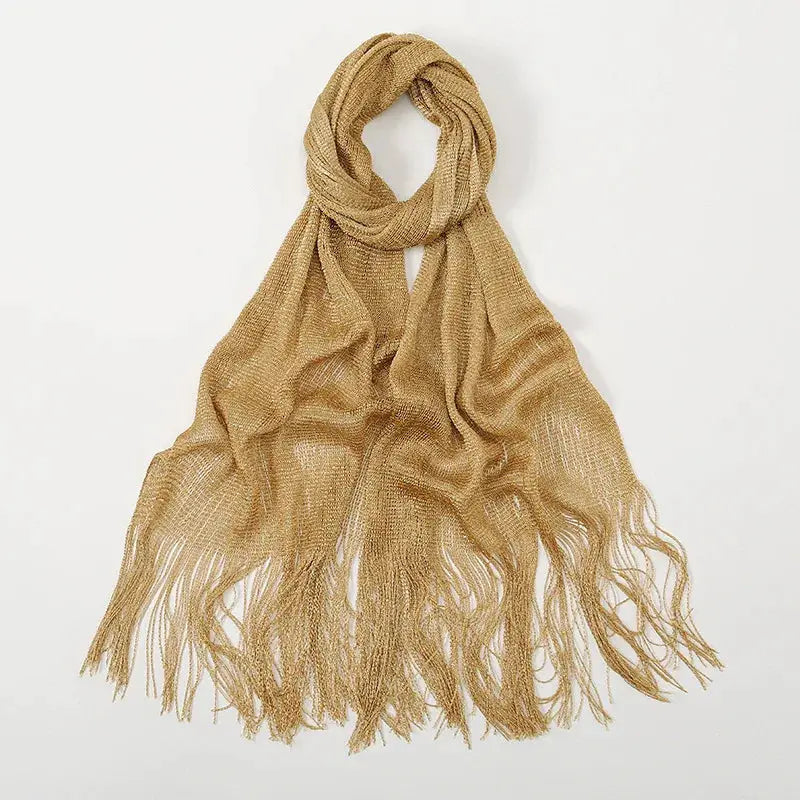 Glitter Shawl Banquet Style For Party And Evening Wear Gold And Silver Shiny Knit Scarf With Tassel