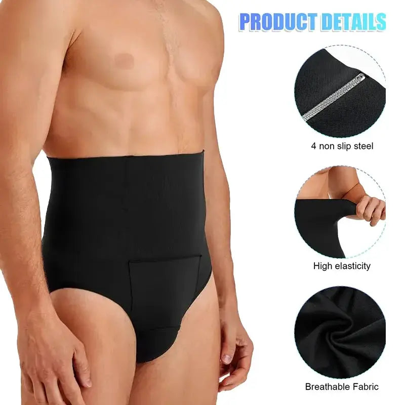 Simples Market Miss Moly men's high-waist shapewear short, black, double-layer tummy control, non-slip breathable