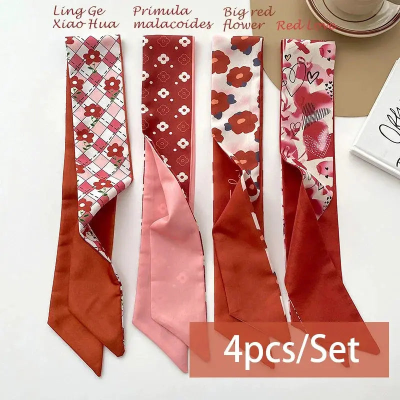 SilkSerene 4 Piece Silk Satin Scarf Set For Women Lightweight Polyester Scarves Luxurious Versatile Wraps