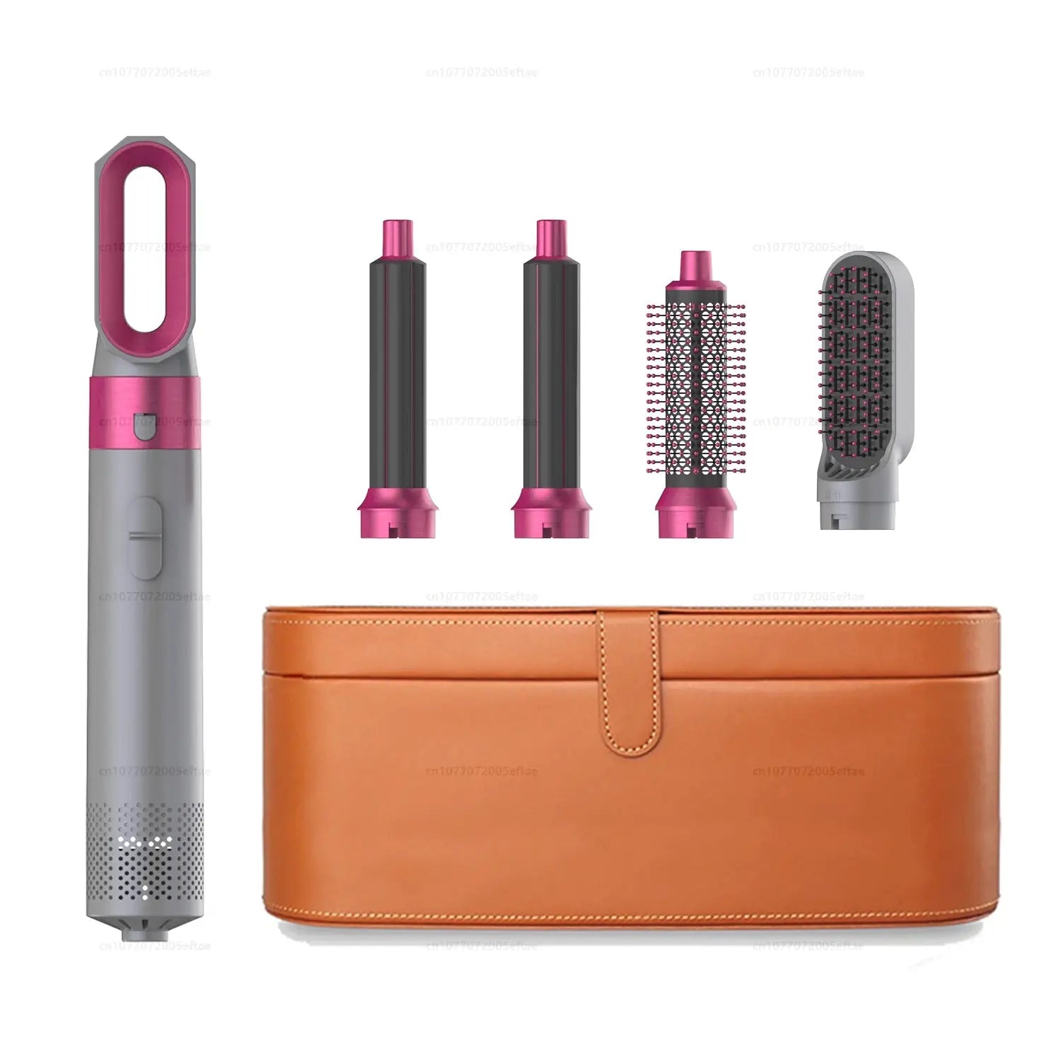 5 in 1 Hair Styler Ionic Hair Dryer set by Simples Market with pink accents, multiple attachments, and storage case