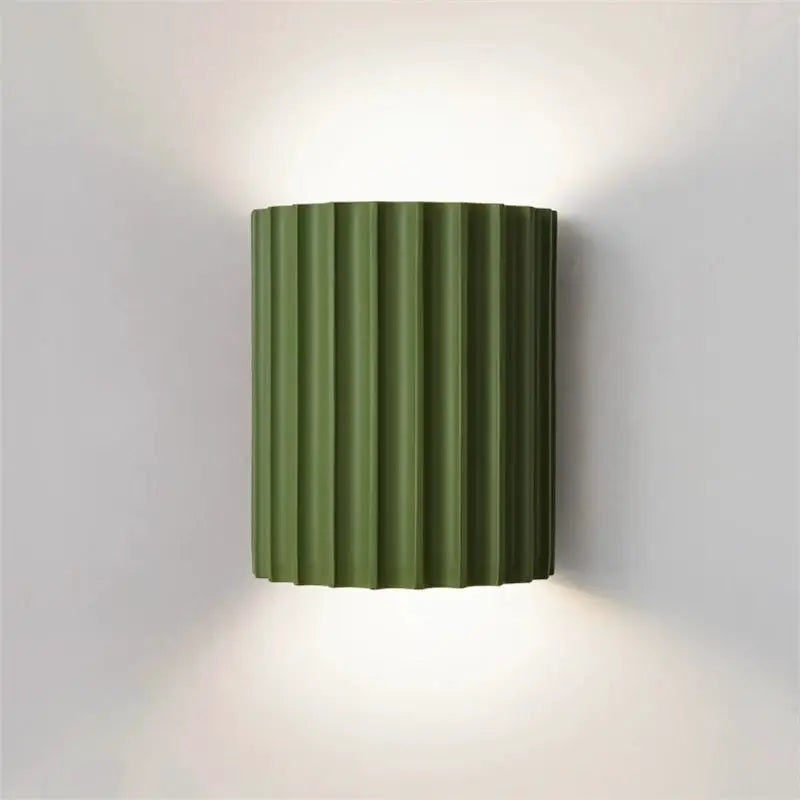 Nordic modern resin wall lamp in green with vertical ribbed shade