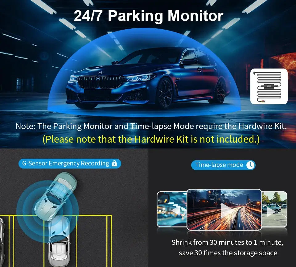 2K Dash Camera for Cars KAWA Dash Cam MINI 3 by Simples Market with WiFi, night vision and G-sensor emergency recording