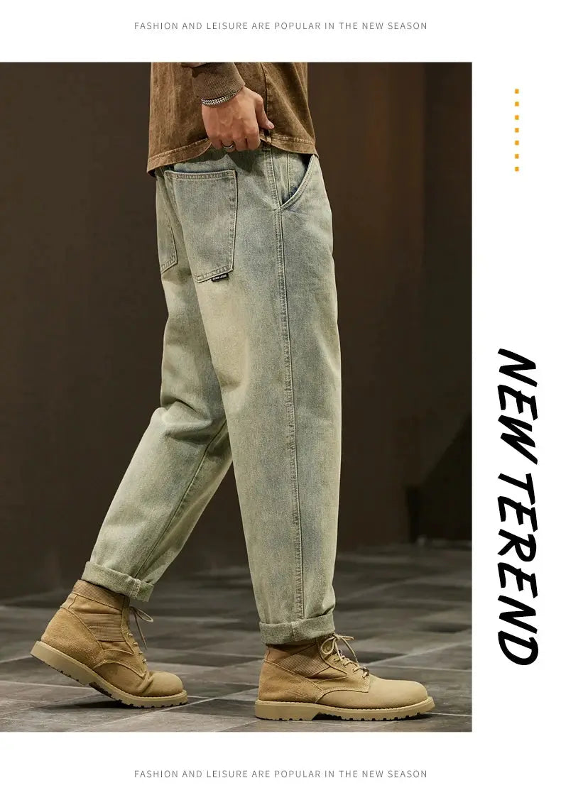 Men's denim jeans, light-wash, loose baggy harem fit by Simples Market