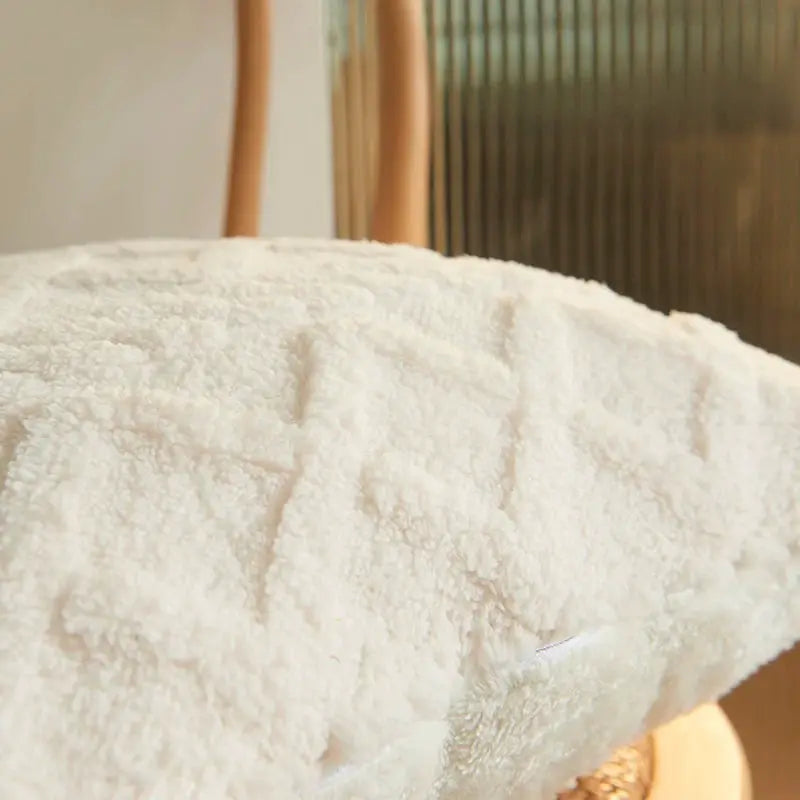 Plush lumbar pillow cover in cream sherpa fabric for indoor sofa, 30x50cm, Boho decor