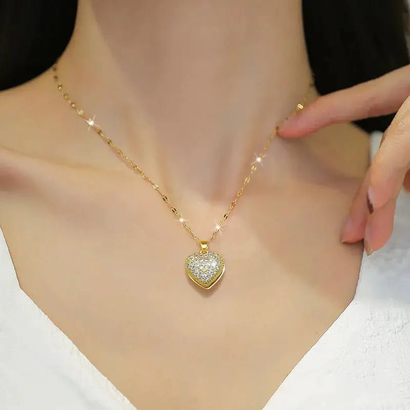 ZAKOL Korean Light Luxury Shell Pearl Necklace For Women Micro Inlaid Zircon Love Heart Moon Choker Wedding Jewelry - Simples Market