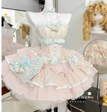 Girls Birthday Lolita Dress Tube Top Satin Bowknot Pettiskirt Mini