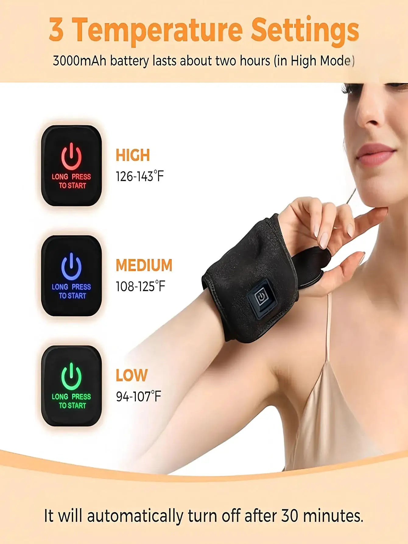 Simples Market electrically heated wrist brace with adjustable breathable black strap
