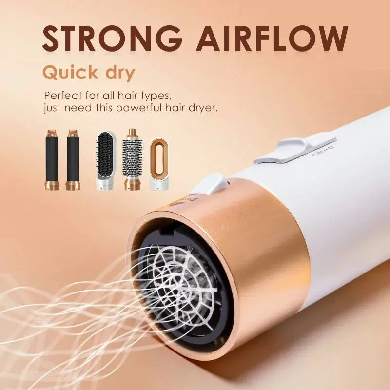 5-in-1 hair dryer brush set by Simples Market with rose-gold barrel and 5 attachments
